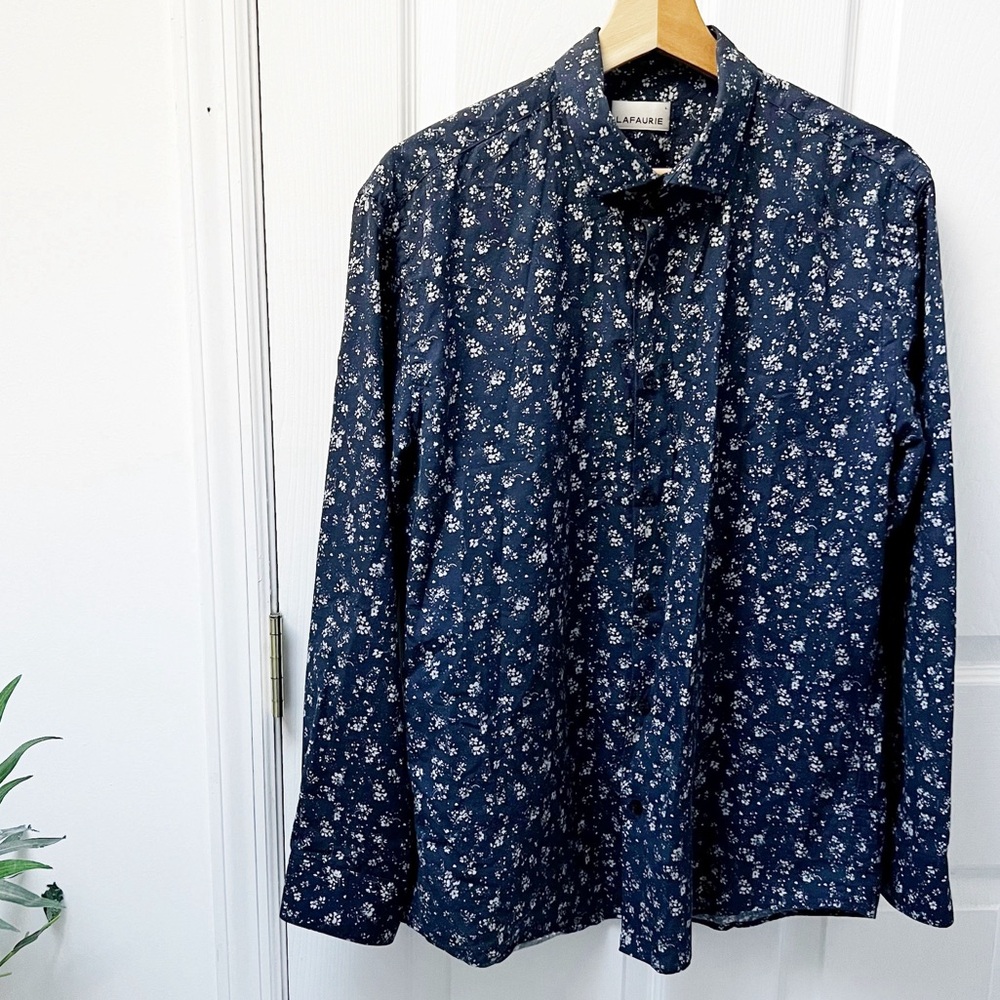 LaFaurie “Rusty” Long Sleeve Button Front Top in Floral Navy